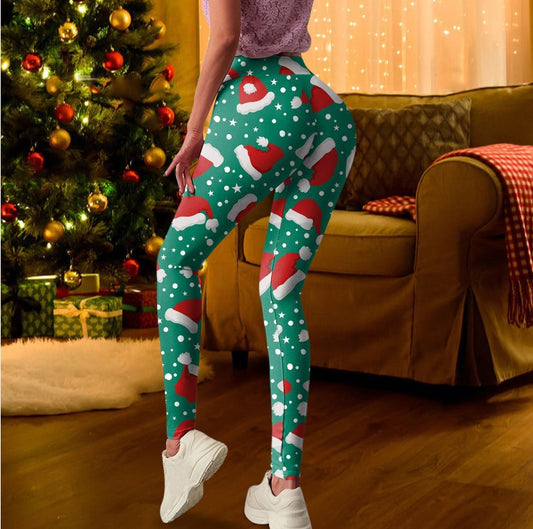 Merry Christmas Elastic High Waist Leggings-Pants-Green-S-Free Shipping Leatheretro