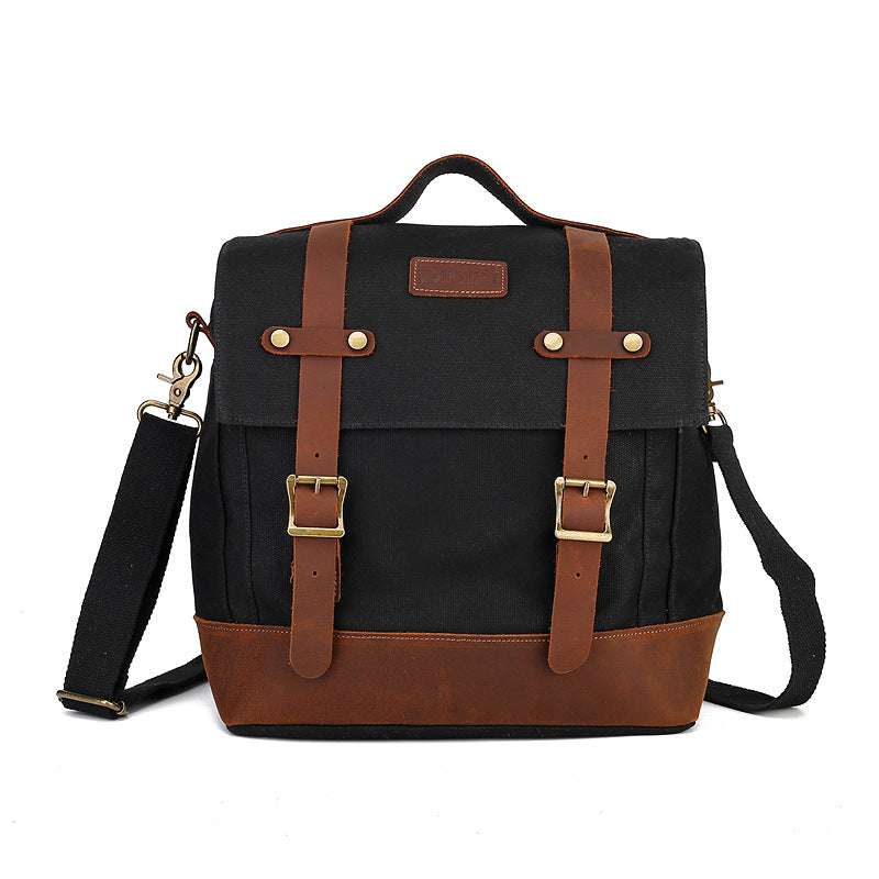 Retro Leather Canvas Business Bags for Men-Backpacks-Black-Free Shipping Leatheretro