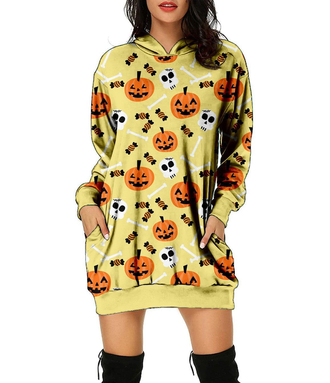 Halloween Pumpkin Design Pullover Hoodies for Women-Shirts & Tops-J-S-Free Shipping Leatheretro