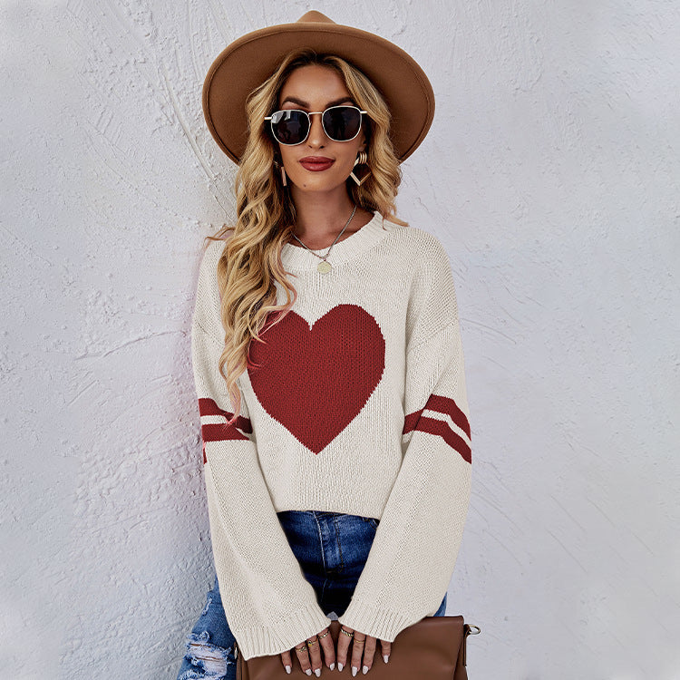 Casual Women Sweetheart Design Pullover Sweaters-Shirts & Tops-Pink-S-Free Shipping Leatheretro