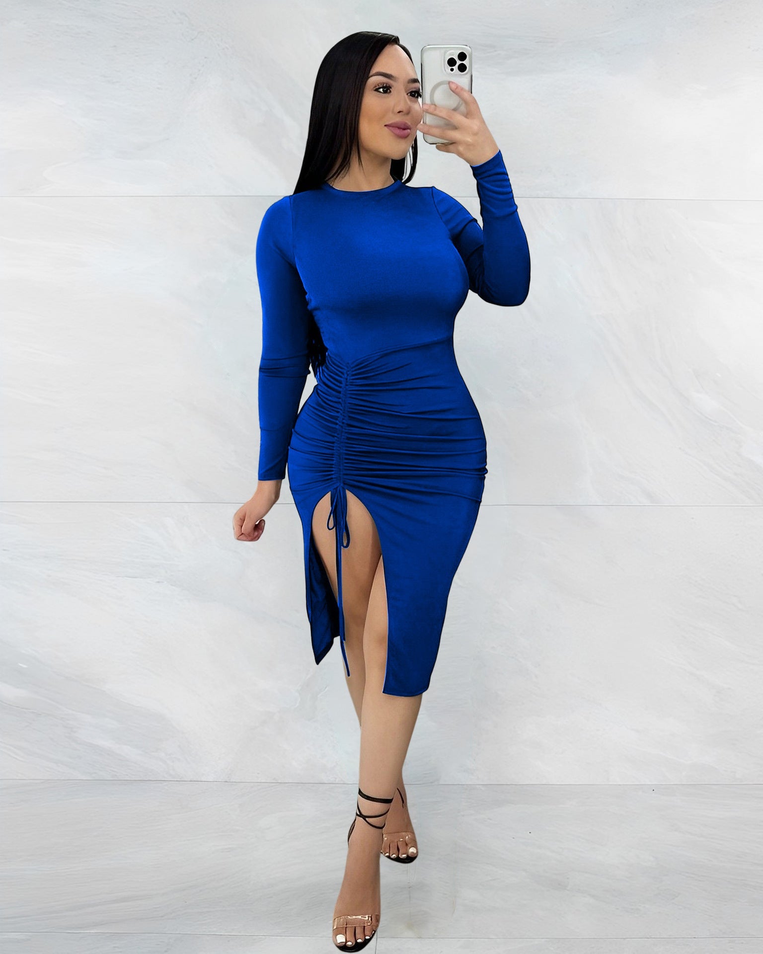 Sexy Drawstring Design Sheath Dresses for Women-Dresses-Blue-S-Free Shipping Leatheretro