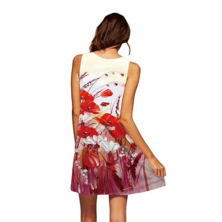 Summer 3D Floral Print Sleeveless Mini Short Dresses-Mini Dresses-1-S-Free Shipping Leatheretro