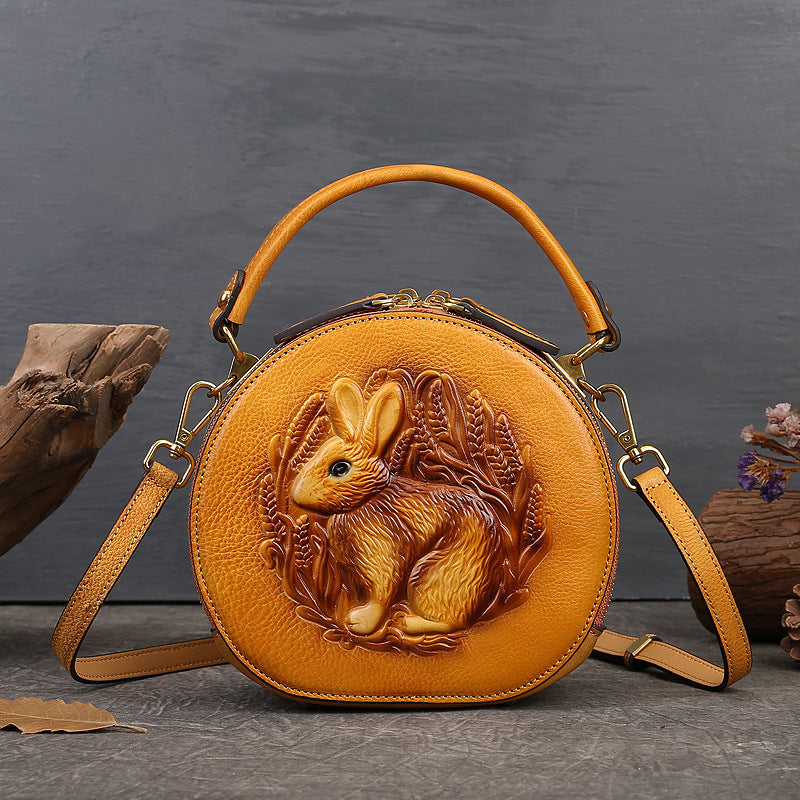 Vintage Embossing Rabbit Round Shape Shoulder Handbags 6223-Handbags-Yellow-Free Shipping Leatheretro