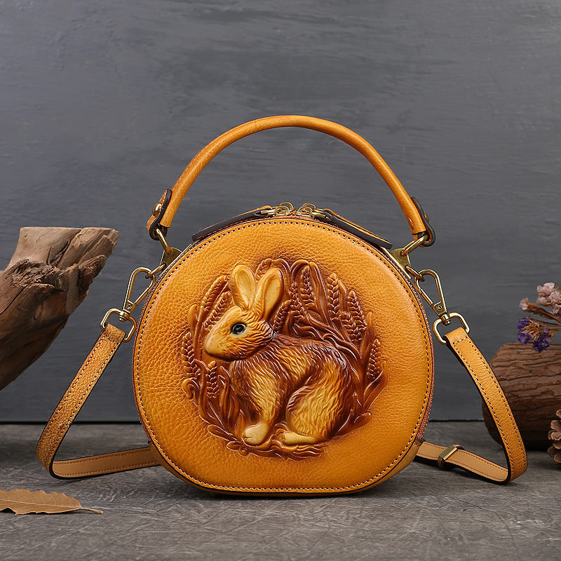 Vintage Embossing Rabbit Round Shape Shoulder Handbags 6223-Handbags-Green-Free Shipping Leatheretro