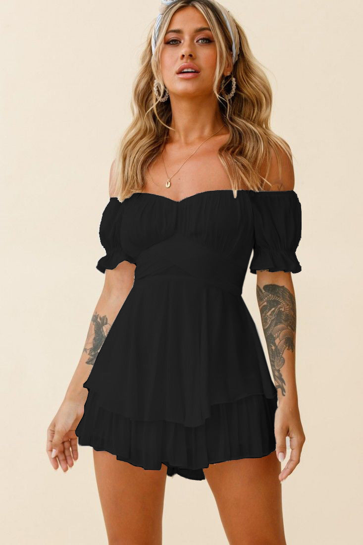 Sexy Off The Shoulder Bandage Short Jumpsuits-Dresses-Black-S-Free Shipping Leatheretro