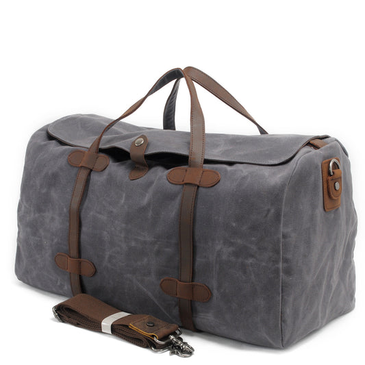 Leisure Waxed Leather Canvas Large Storage Traveling Duffle Bag 2023-Leather Canvas Bag-Khaki-Free Shipping Leatheretro