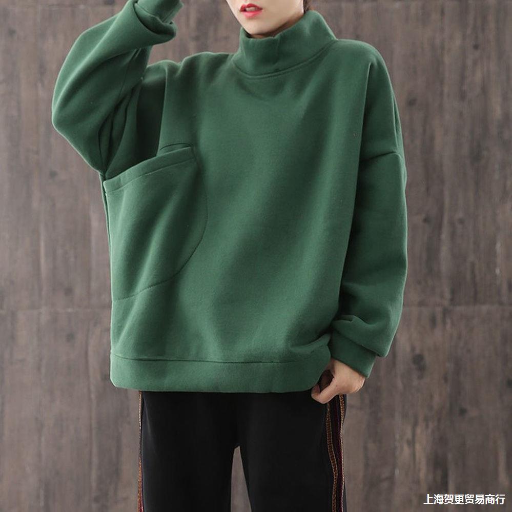 Women High Neck Velvet Pullover Tops-Shirts & Tops-Green-M Under 55kg-Free Shipping Leatheretro