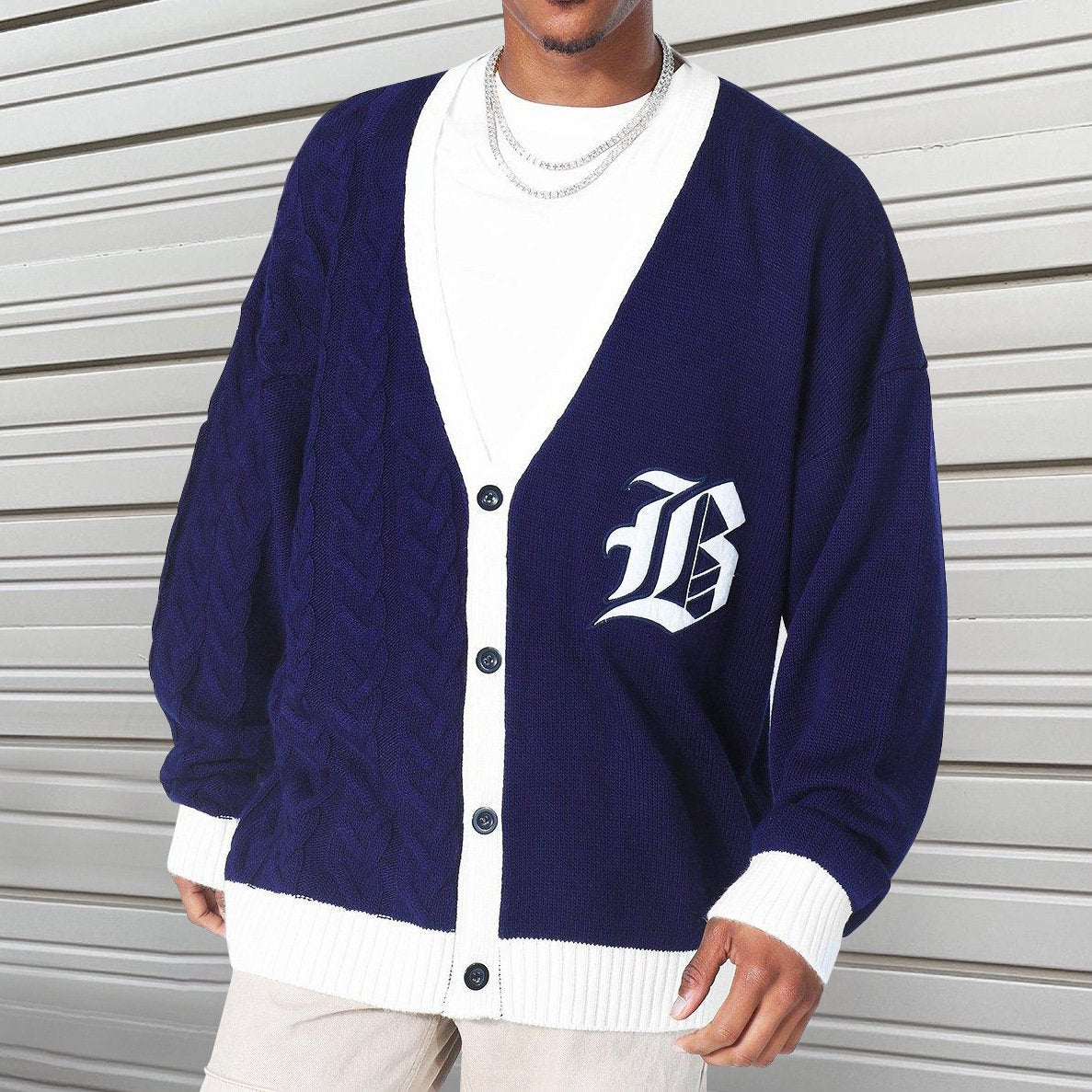 Casual Men Knitted Fall Cardigan Sweaters-Men Cardigans-Dark Blue-S-Free Shipping Leatheretro