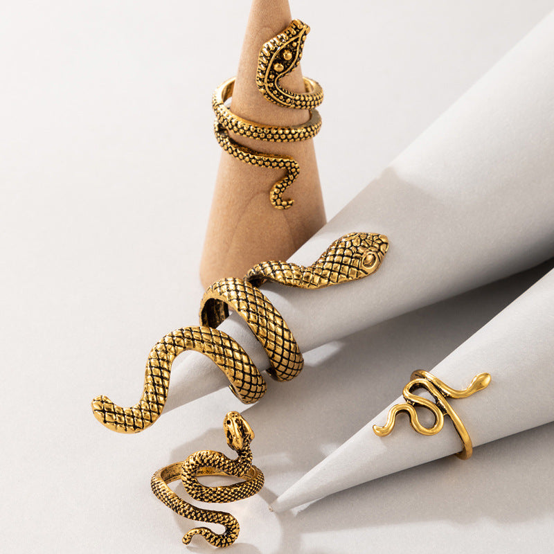 Vintage Cool Snake Shape Rings for Women 4pcs/set-Rings-White-Free Shipping Leatheretro