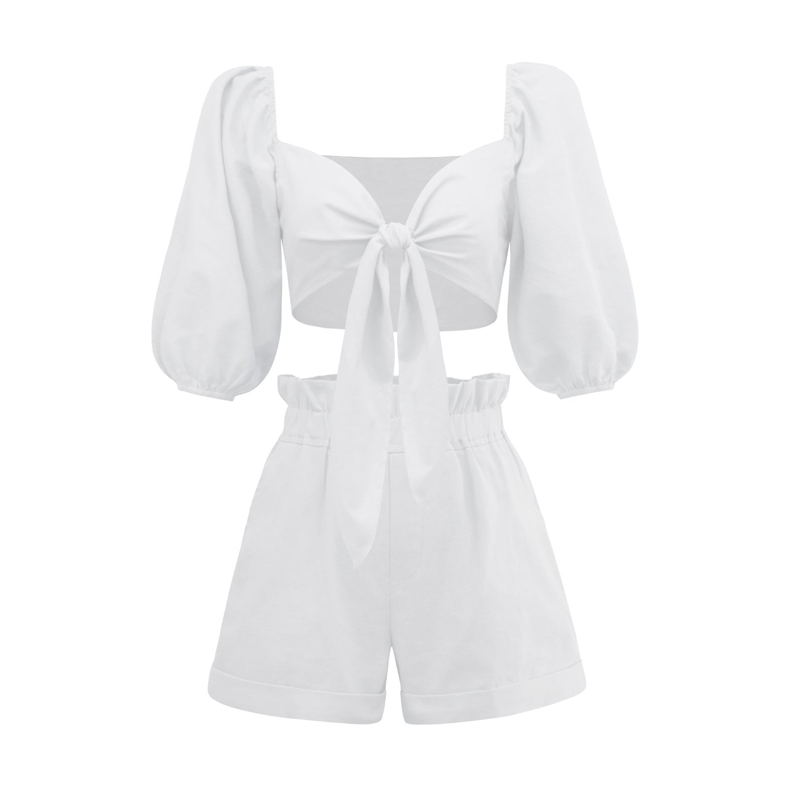 Casual Short Midriff Baring Tops and Shorts Sets for Women-Suits-White-S-Free Shipping Leatheretro