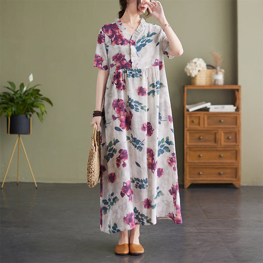 Women Summer Linen Plus Sizes Long Cozy Dresses-Dresses-The same as picture-L-Free Shipping Leatheretro