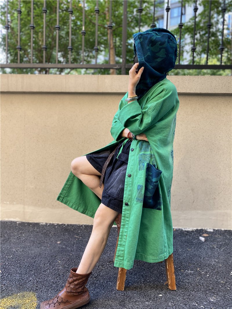 Vintage Plus Sizes Green Long Trenchcoat-Women Overcoat-The same as picutre-One Size-Free Shipping Leatheretro