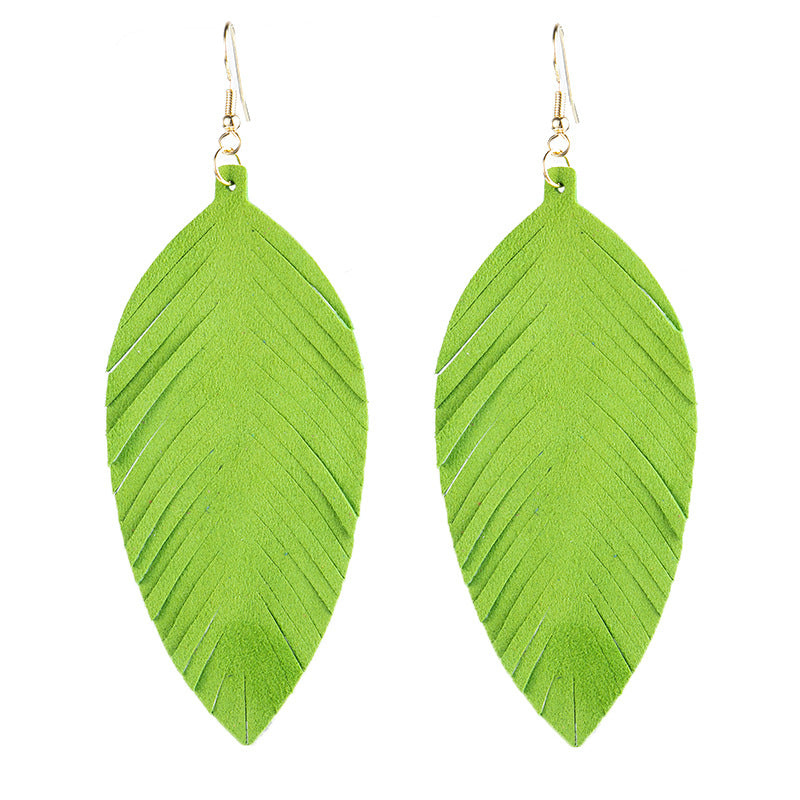 Leaves Designed Tassels Pu Leather Women Earrings-Earrings-7#-Free Shipping Leatheretro