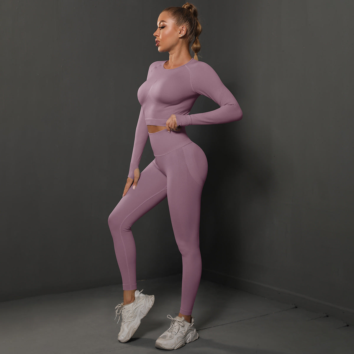 Fashion Simple Style Sports Yoga Suits for Women-Activewear-Light Purple-S-Free Shipping Leatheretro