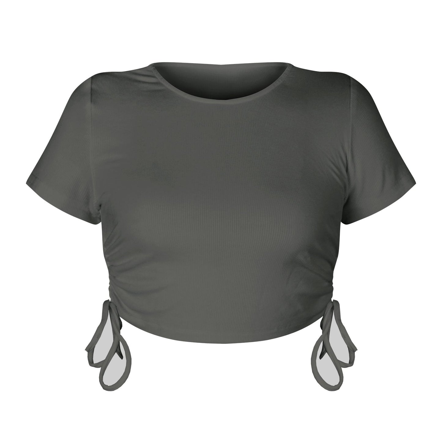 Sexy Round Neck Drawstring Midriff Baring Short Sleeves T Shirts-Shirts & Tops-GSTD003-S-Free Shipping Leatheretro