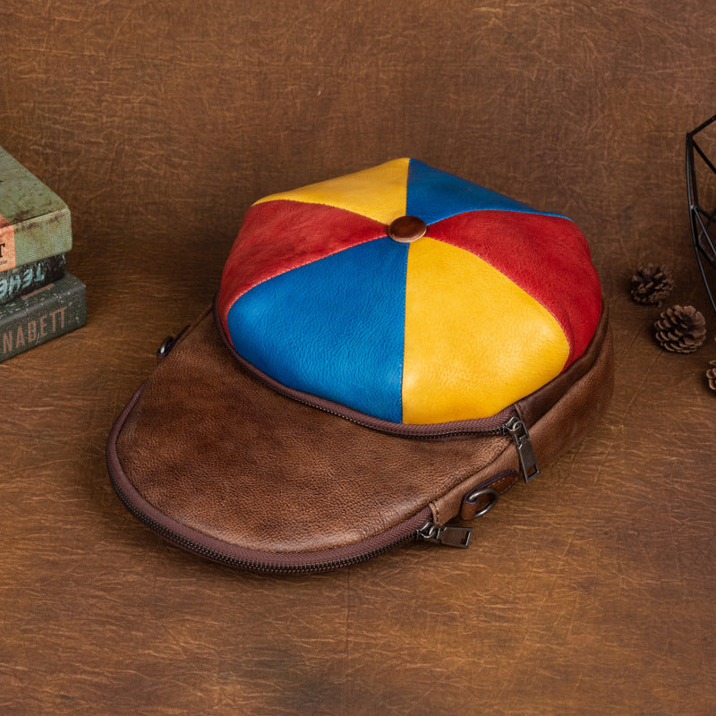 Vintage Hat Shape Leather Backpack for Women C316-Leather Backpack-Yellow-Free Shipping Leatheretro