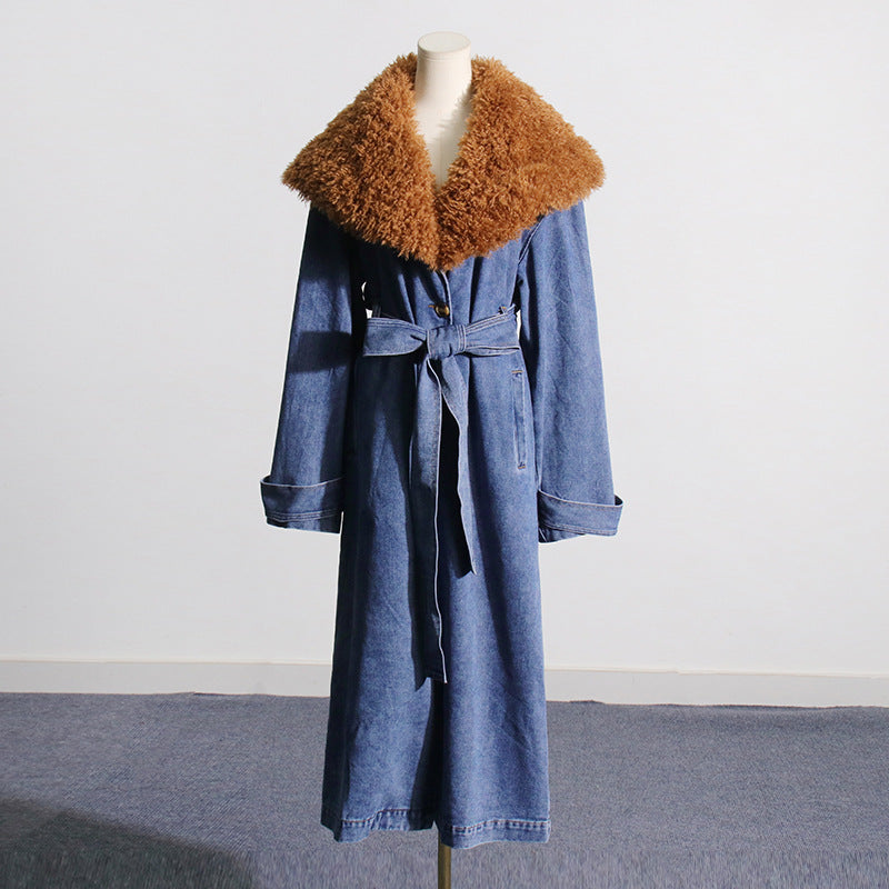 Fashion Designed Fur Denim Winter Outerwear-Outerwear-Blue-S-Free Shipping Leatheretro