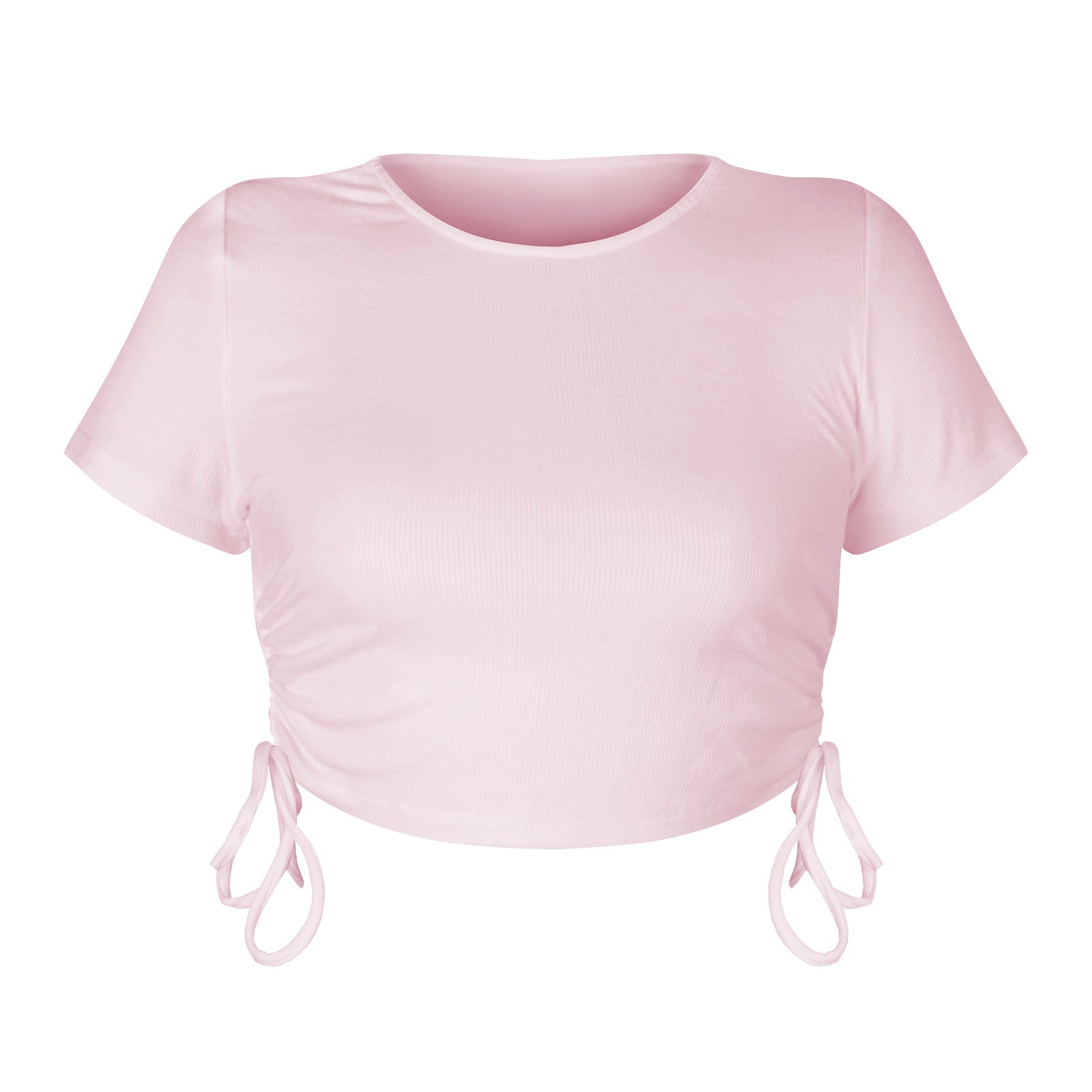 Sexy Round Neck Drawstring Midriff Baring Short Sleeves T Shirts-Shirts & Tops-GSTD005-S-Free Shipping Leatheretro