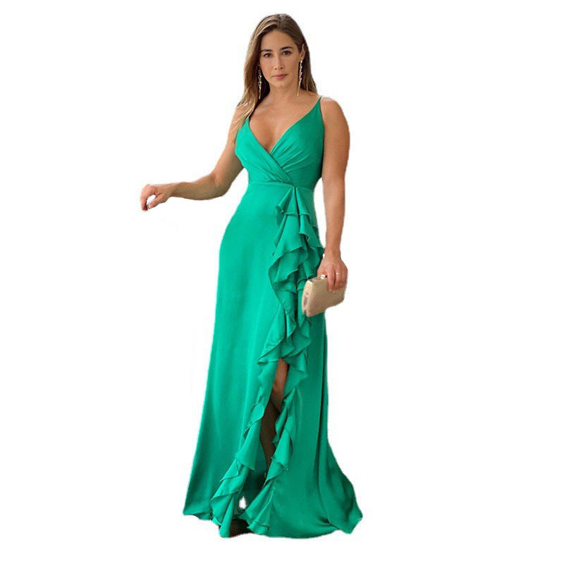 Summer High Waist Ruffled Long Dresses for Women-Dresses-Green-S-Free Shipping Leatheretro