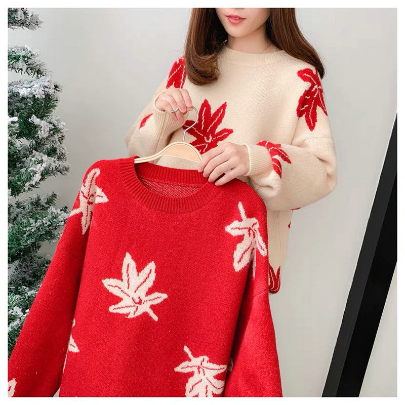 Casual Women Winter Knitted Pullover Sweaters-Shirts & Tops-Red-One Size-Free Shipping Leatheretro