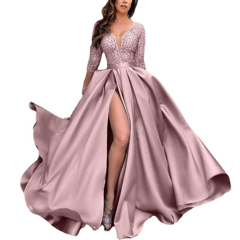Plus Size Sexy Long Evening Party Dresses-Maxi Dresses-Pink-S-Free Shipping Leatheretro