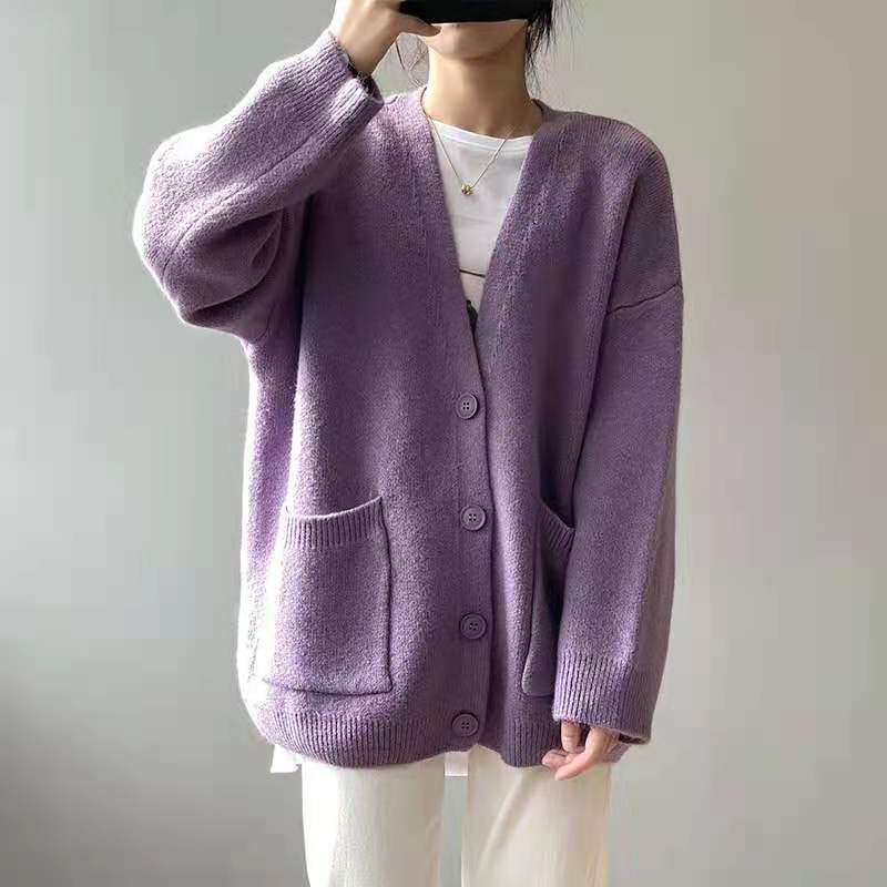 Casual Winter Women Knitted Cardigan Sweaters-Shirts & Tops-Purple-One Size-Free Shipping Leatheretro