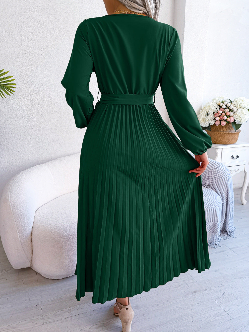 Classy V Neck Long Sleeves Midi Dresses-Dresses-Red-S-Free Shipping Leatheretro