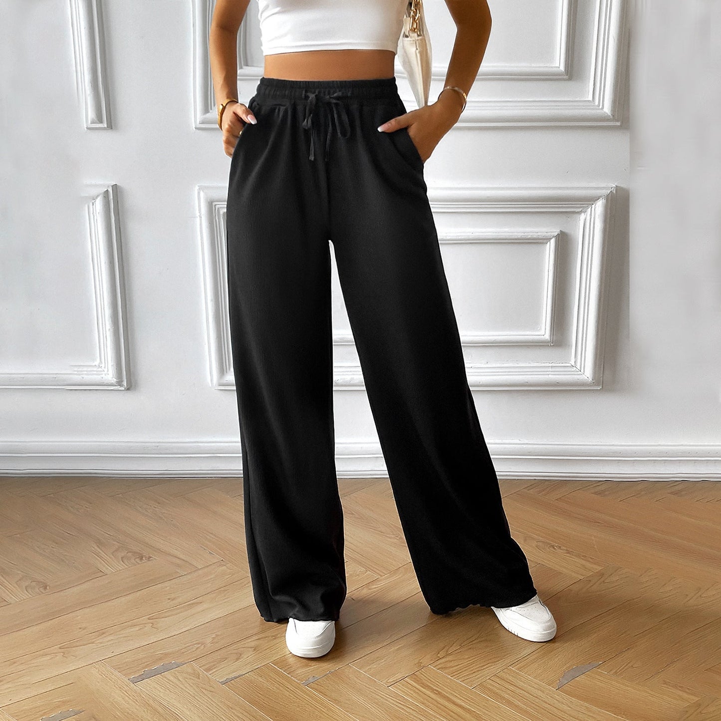 Casual Summer Wide Legs Pants-Pants-Black-S-Free Shipping Leatheretro