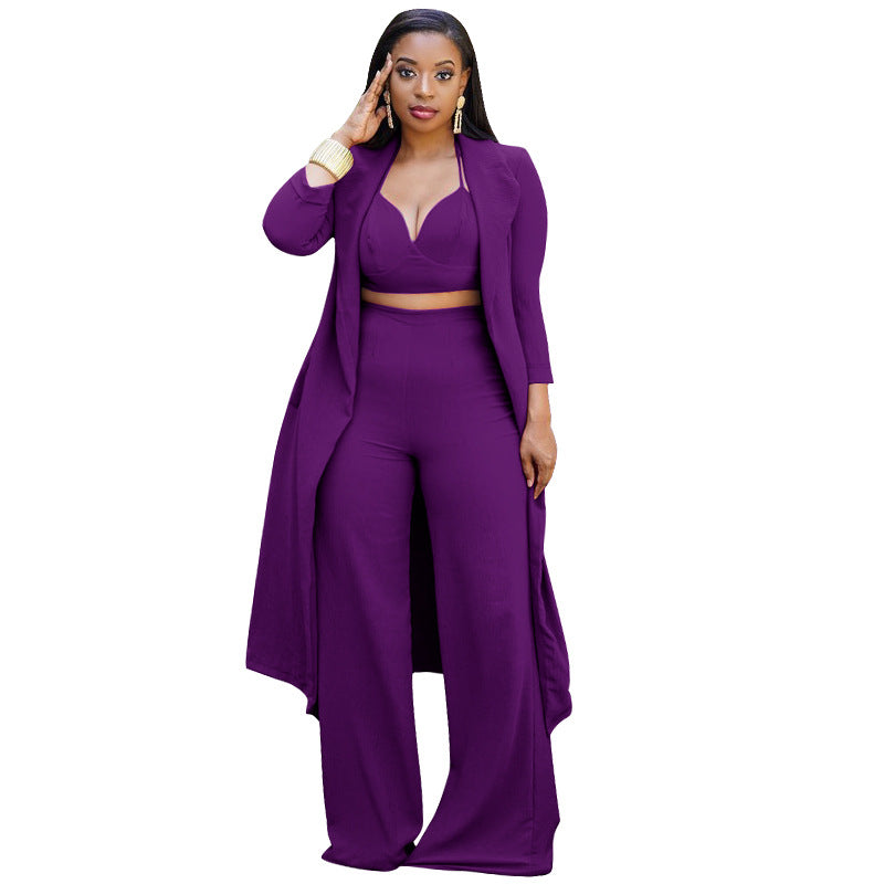 Sexy Top & Wide Legs Pants 3pcs Sets for Women-Suits-Purple-S-Free Shipping Leatheretro