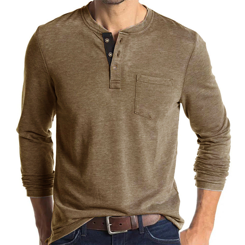 Casual Long Sleeves T Shirts for Men-Shirts & Tops-Khaki-S-Free Shipping Leatheretro