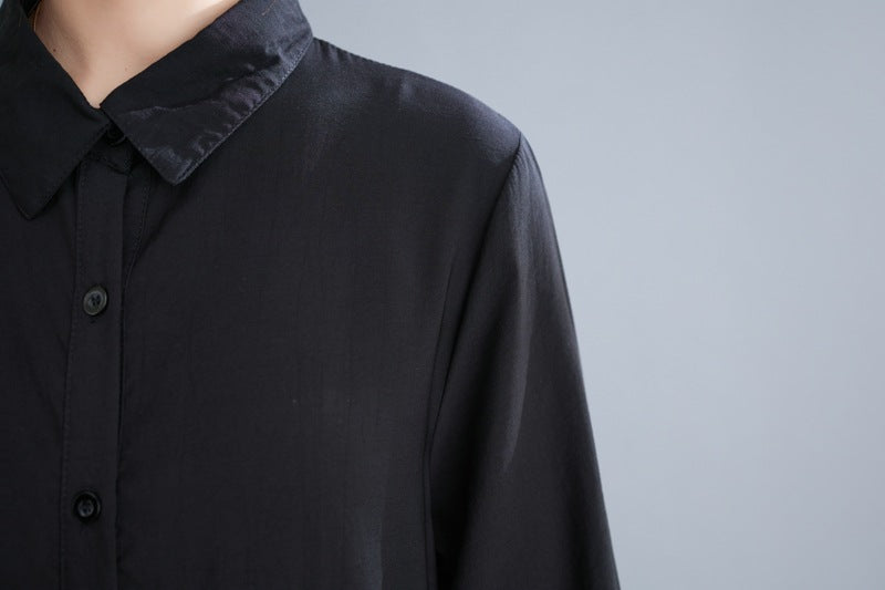 Plus Sizes Long Cozy Shirt Dresses for Women-Dresses-Black-One Size-Free Shipping Leatheretro