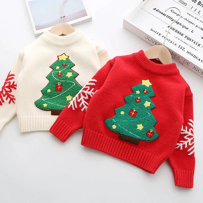 Christmas Tree Design Pullover Sweaters for Kids-Shirts & Tops-Red-90cm-Free Shipping Leatheretro