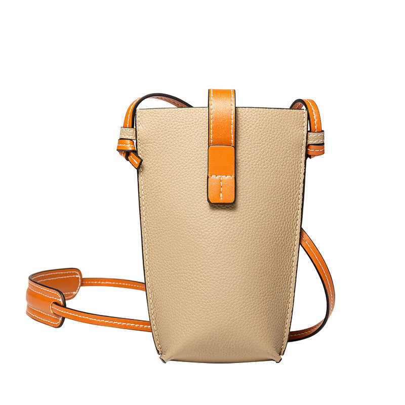 Mini leather fashion Phone Bag For Women J014-Leather Phone Bags-Apricot-Free Shipping Leatheretro