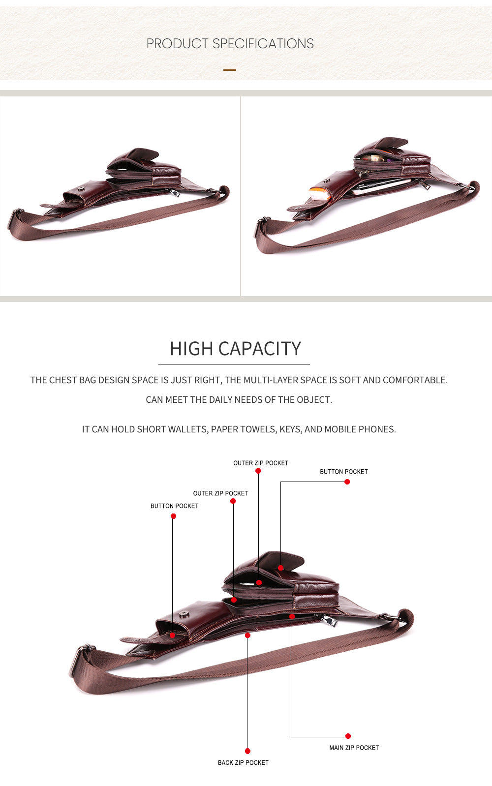 Retro Leather Chest Bags J6454-Leather Chest Bag-Coffee-Free Shipping Leatheretro