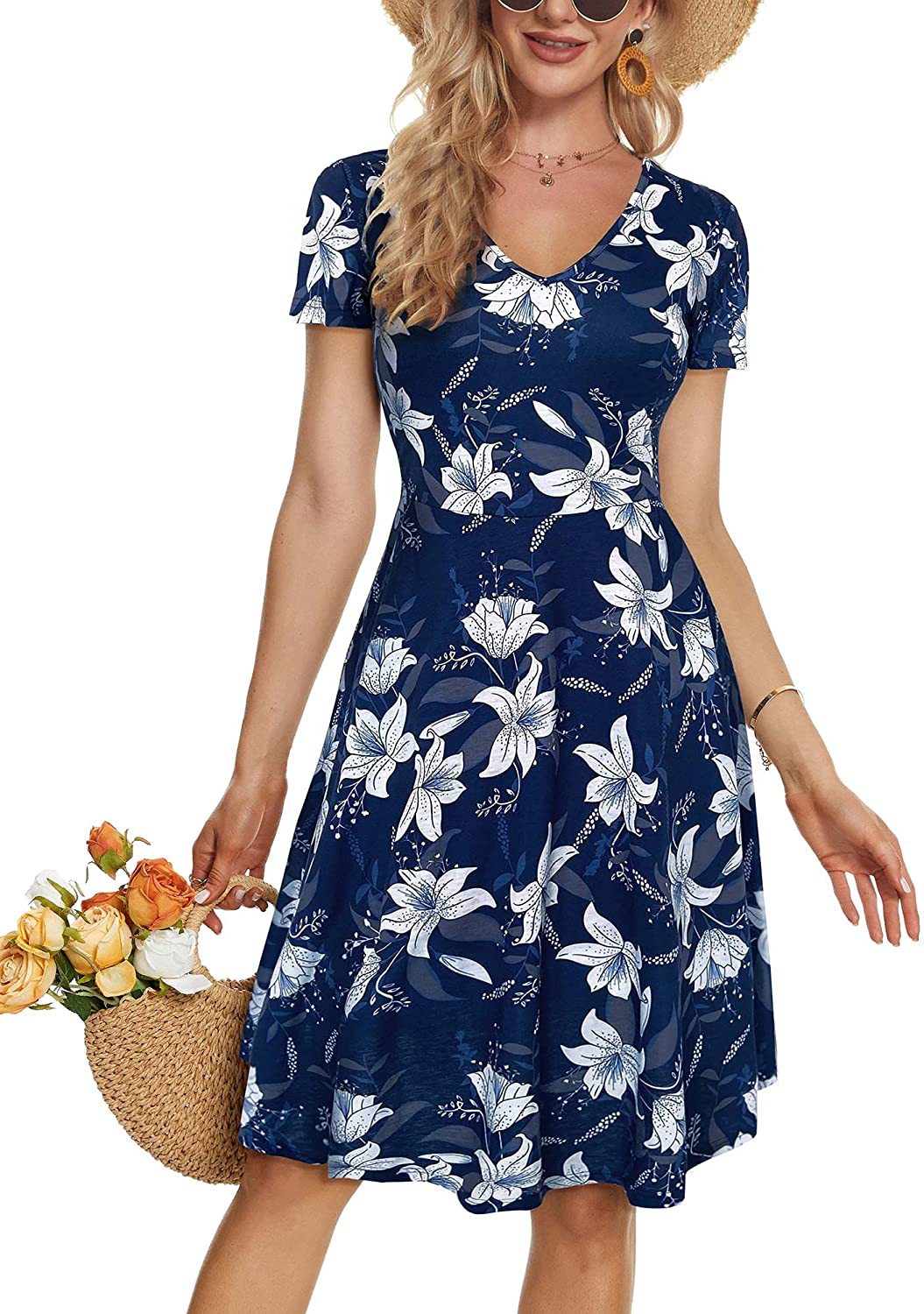 Casual Summer Sunflower Print Daily Women Sun Dresses-Dresses-F-S-Free Shipping Leatheretro