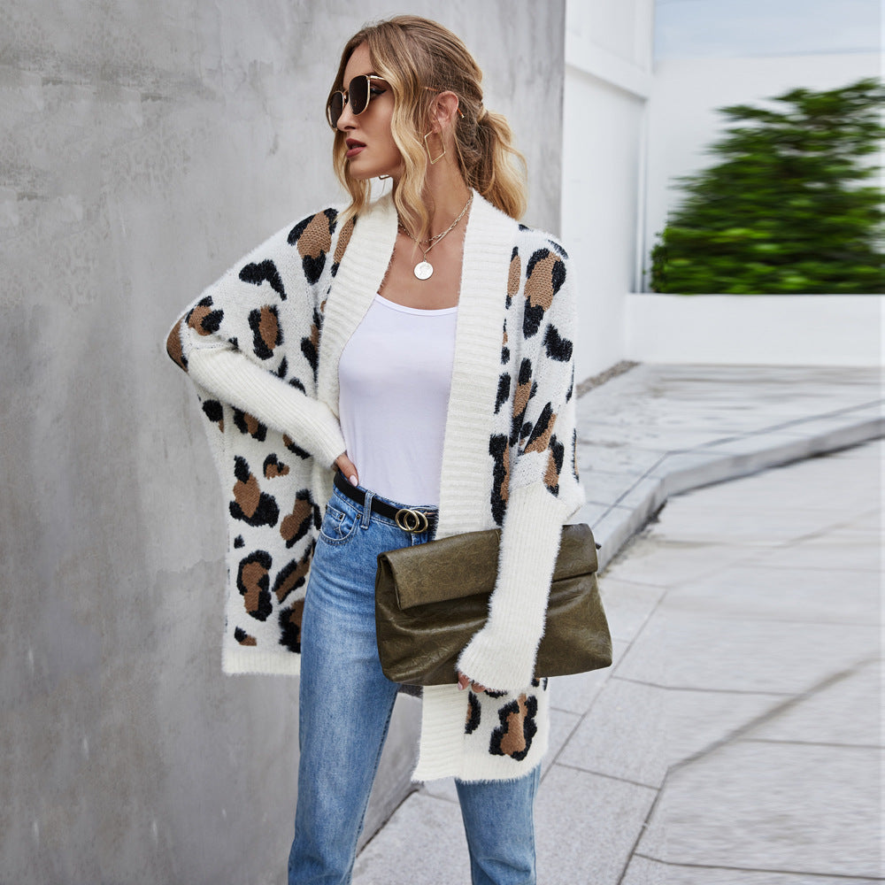 Fashion Leopard Women Knitted Cardigan Sweaters-Khaki-S-Free Shipping Leatheretro