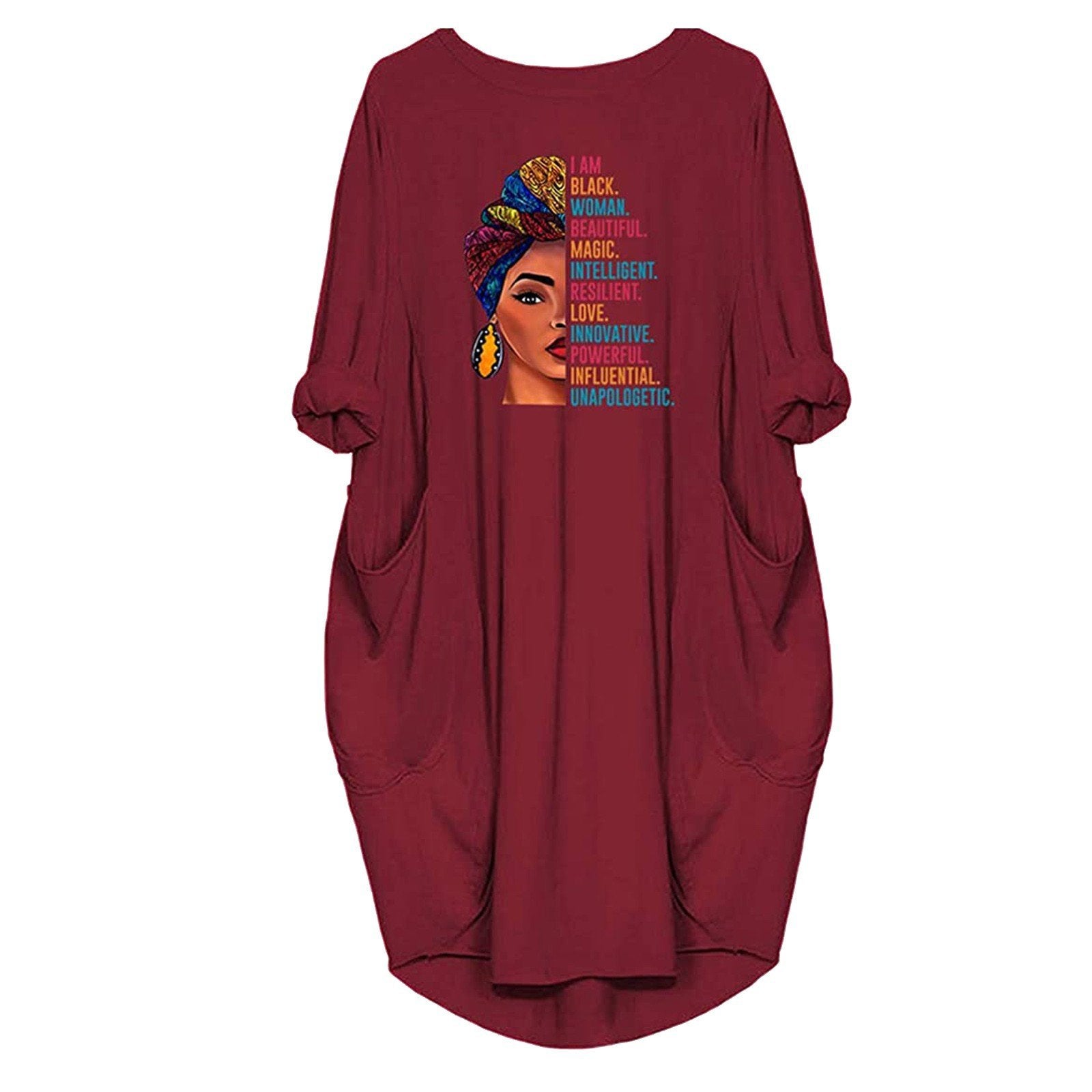 African Casual Round Neck Plus Sizes Top Blouses-Women Blouses-Wine Red-S-Free Shipping Leatheretro