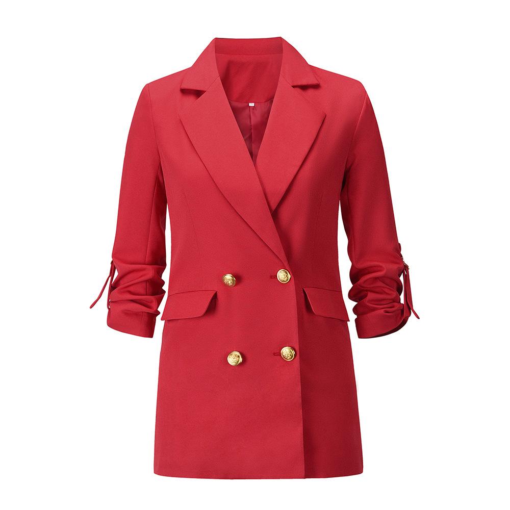 Classy Fashion Button Design Blazers-Blazers-Red-S-Free Shipping Leatheretro