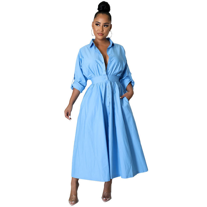 Casual Plus Sizes Shirts Dresses-Dresses-Blue-S-Free Shipping Leatheretro