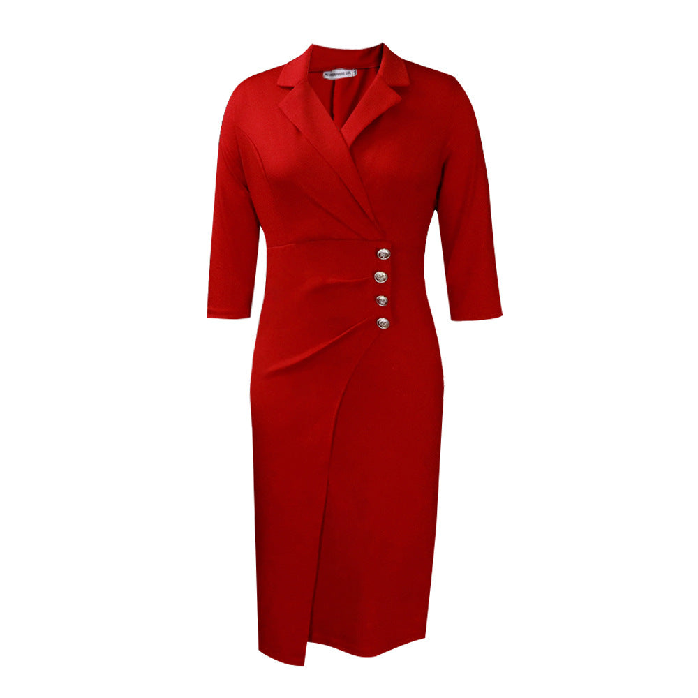 Elegant Office Lady Pencil Sheath Dresses-Dresses-Red-S-Free Shipping Leatheretro