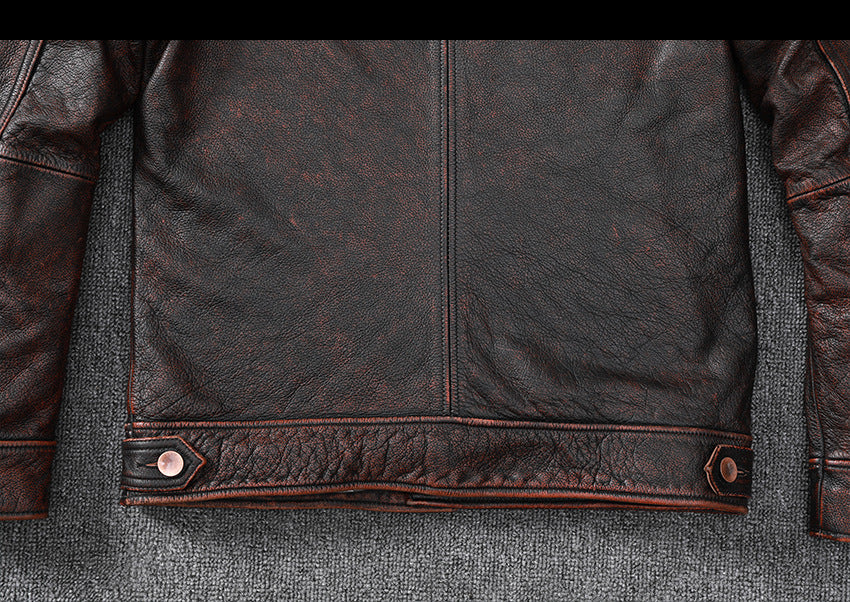 Vintage Cowhide Leather Overcoats Jackets for Men-Coats & Jackets-Brown-S-Free Shipping Leatheretro