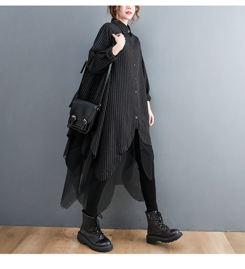 Casual Striped Double Women Midi Dresses-Dresses-Black-One Size-Free Shipping Leatheretro