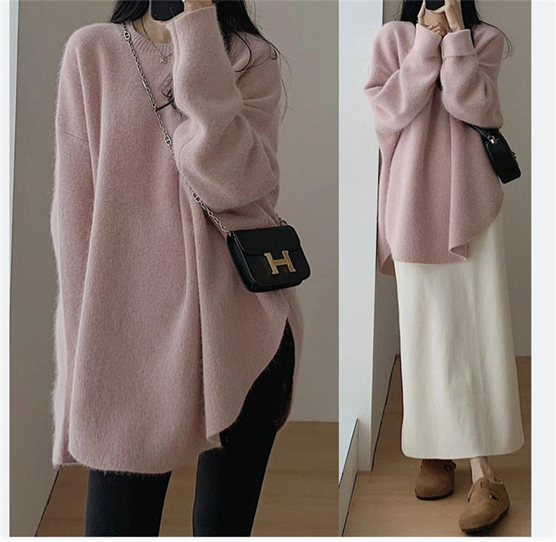 Casual Round Neck Knitted Pullover Sweaters-Shirts & Tops-Pink-One Size-Free Shipping Leatheretro