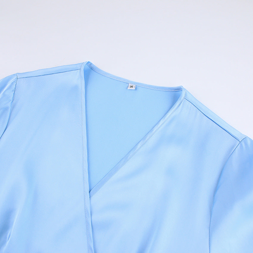 Elegant High Waist Long Sleeves Dresses-Dresses-Blue-S-Free Shipping Leatheretro