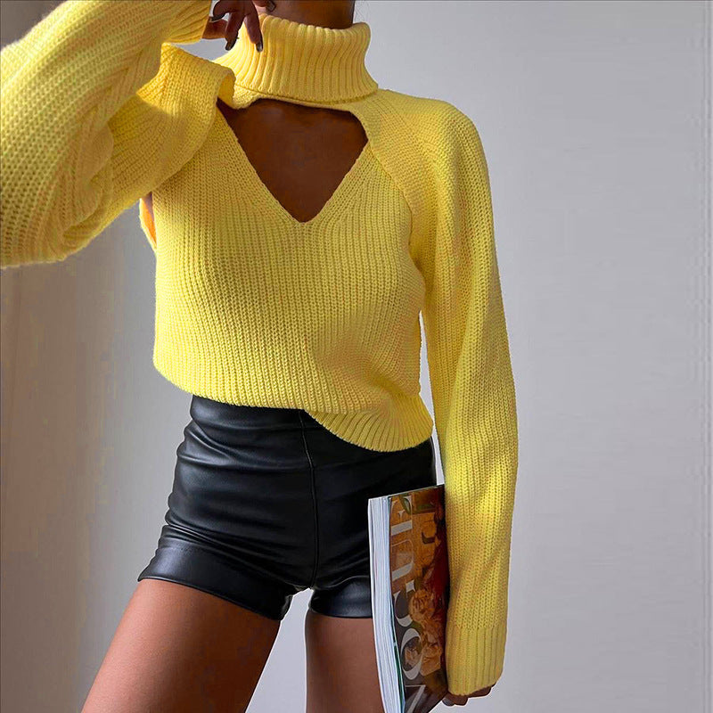 Casual Turtleneck Knitting Top Sweaters-Shirts & Tops-Yellow-S-Free Shipping Leatheretro