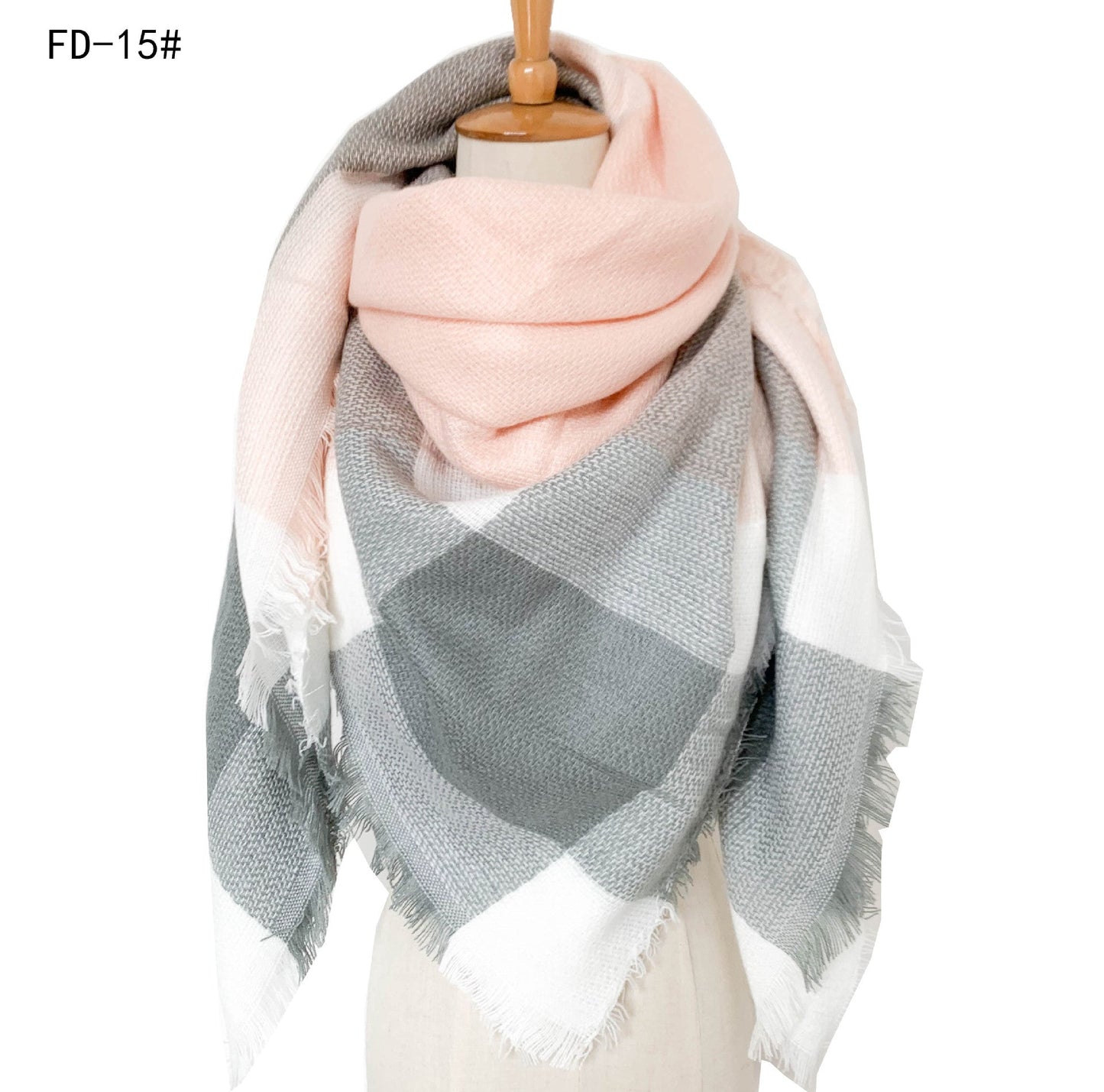 Winter Warm Plaid Scarves for Women-Scarves & Shawls-Light Pink-140cm-Free Shipping Leatheretro