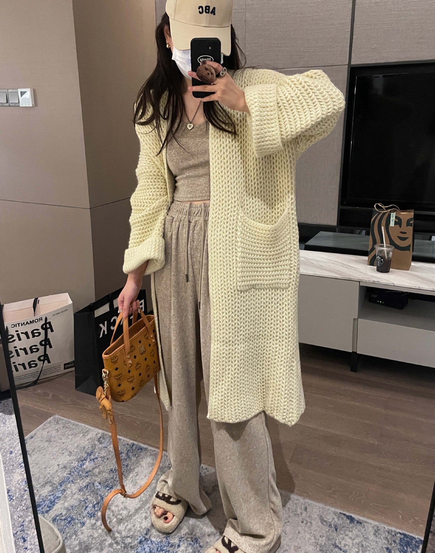 Casual Knitted Midi Length Top Coats-Outerwear-Ivory-One Size-Free Shipping Leatheretro