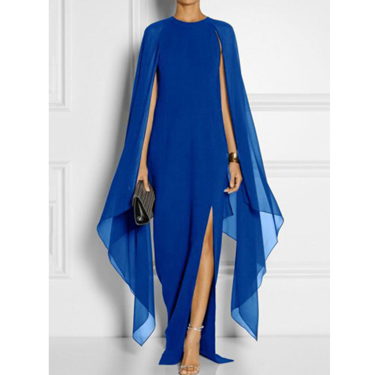 Fashion Chiffon Irregular Cape Dresses-Dresses-Blue-S-Free Shipping Leatheretro