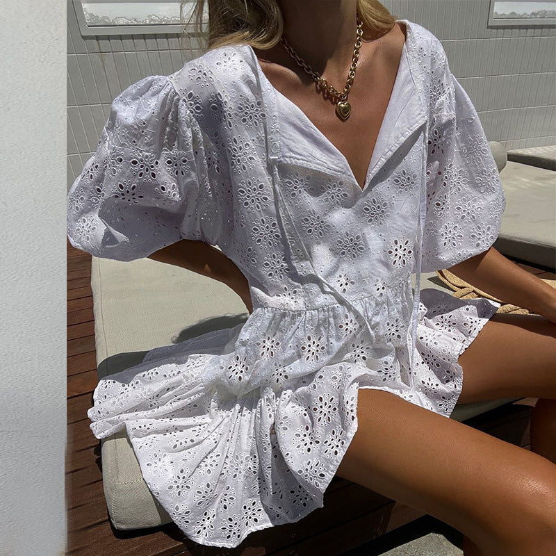 Summer Half Sleeves Mini Dresses-Dresses-White-S-Free Shipping Leatheretro