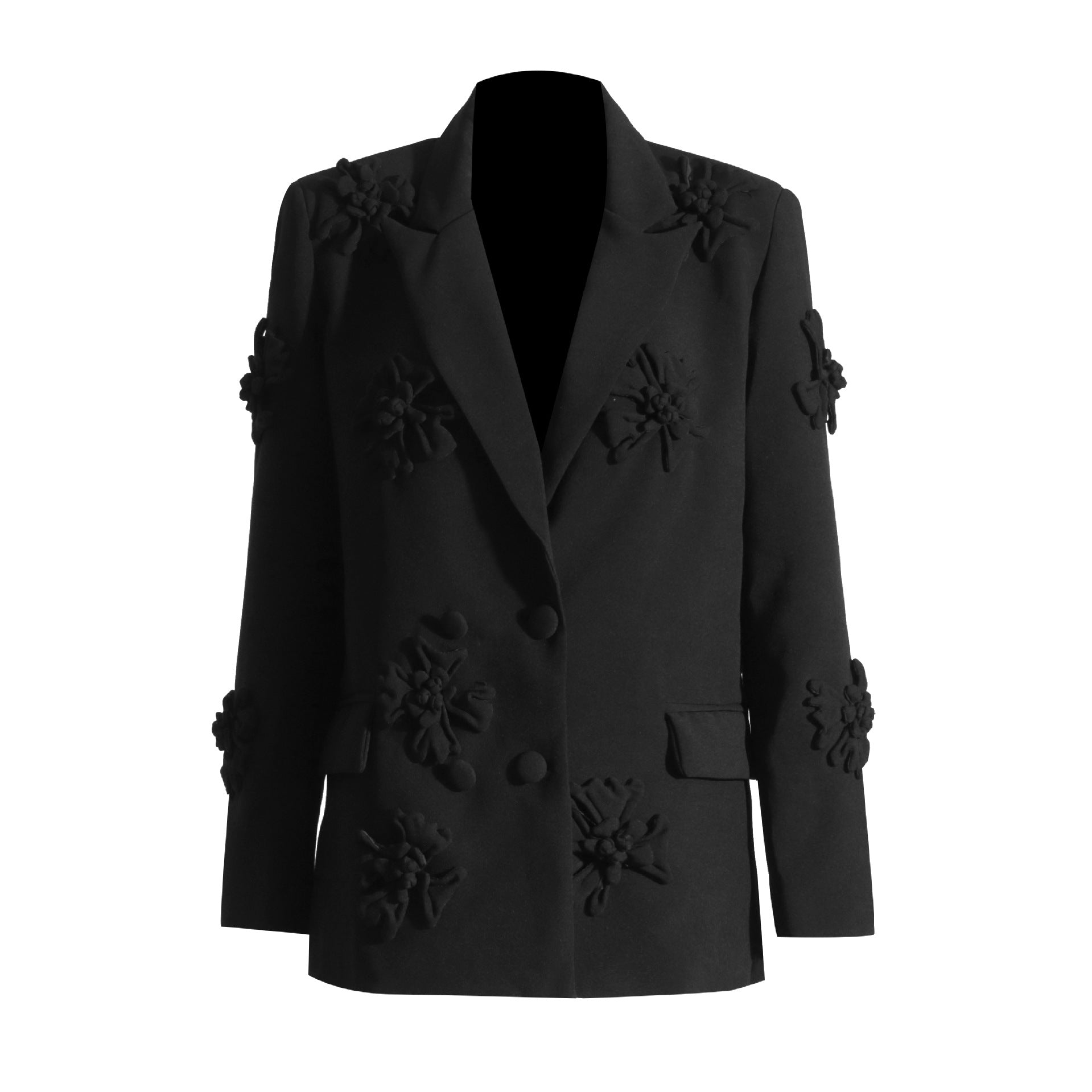 Luxury Designed 3d Floral Blazers & Trumpet Pants-Suits-Black Top-S-Free Shipping Leatheretro